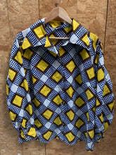 Vintage 70s ladies bold polka dot check pattern blouse size large by Sears